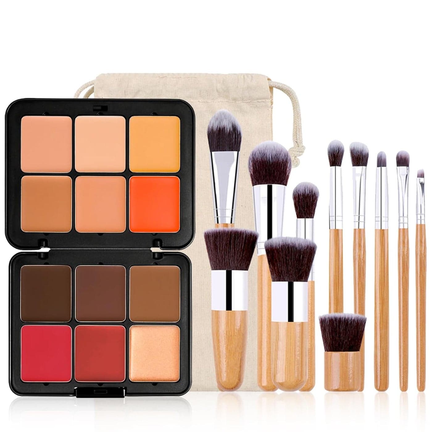 12 Colors Makeup Palette, Foundation Contour Palette, Bronzing Eyeshadow, Make-up Blending Palettes with 10 Makeup Brushes, Full Starter Makeup Kit for Women Beginners Smooth Long Lasting