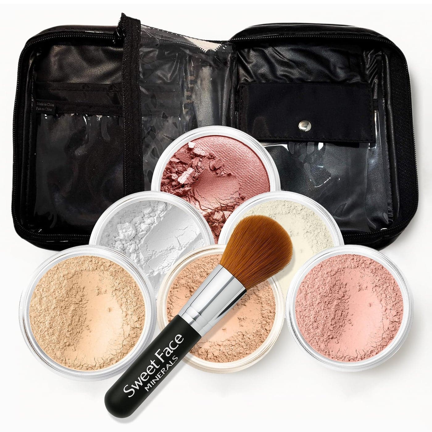 XXL KIT wBrush CASE Warm Neutral ShadeMost Popular Full Size Mineral Makeup Set Bare Skin Powder Foundation Cover