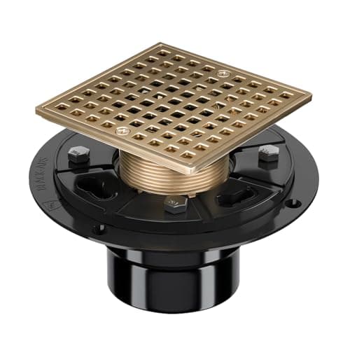 UniGreen Champagne Bronze Shower Drain 414 Inch Square Gold Shower Drain Kit with ABS Flange for 2 or 3 Pipe Low Profile 304 Stainless Steel Shower Floor Drain Kit with Hair Carcher