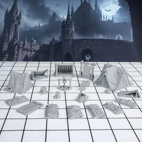 AUSPDICE 21pcs DND Camp Terrain Building Set Unpainted Miniatures for Dungeons and Dragons Warhammer and Tabletop RPG Games