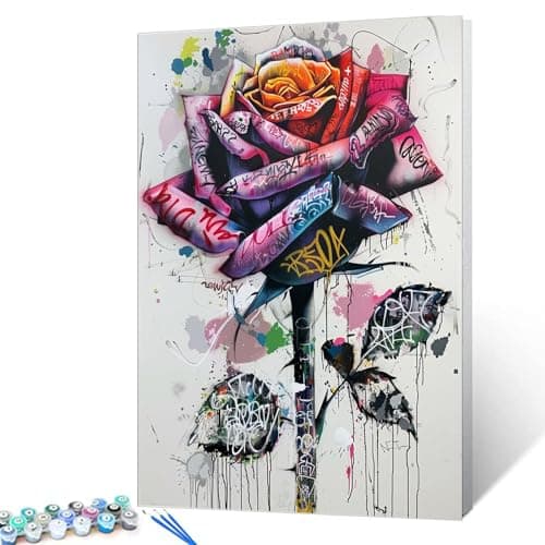 Tucocoo Street Graffiti Rose Paint by Number for Adults Beginner Students Pastel Colors Paint by Numbers for Adults Kits Acrylic Paint Suitable for Living Room 16x20Without Frame