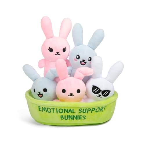 WHAT DO YOU MEME Emotional Support Bunnies by Relatable Cuddly Stuffed Animals and Toys Squishy Toys and Plushies Great Ideas for Loved Ones of All Ages Includes 5 Plushies with Carrying Basket