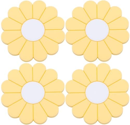 MEAJOO 4Pack Car Cup Holder Coaster Inserts Daisy Shape 275 Inch NonSlip Silicone Cup Holder Insert Universal NonSlip Cup Holders Car Accessories Interior for Women and Man Yellow