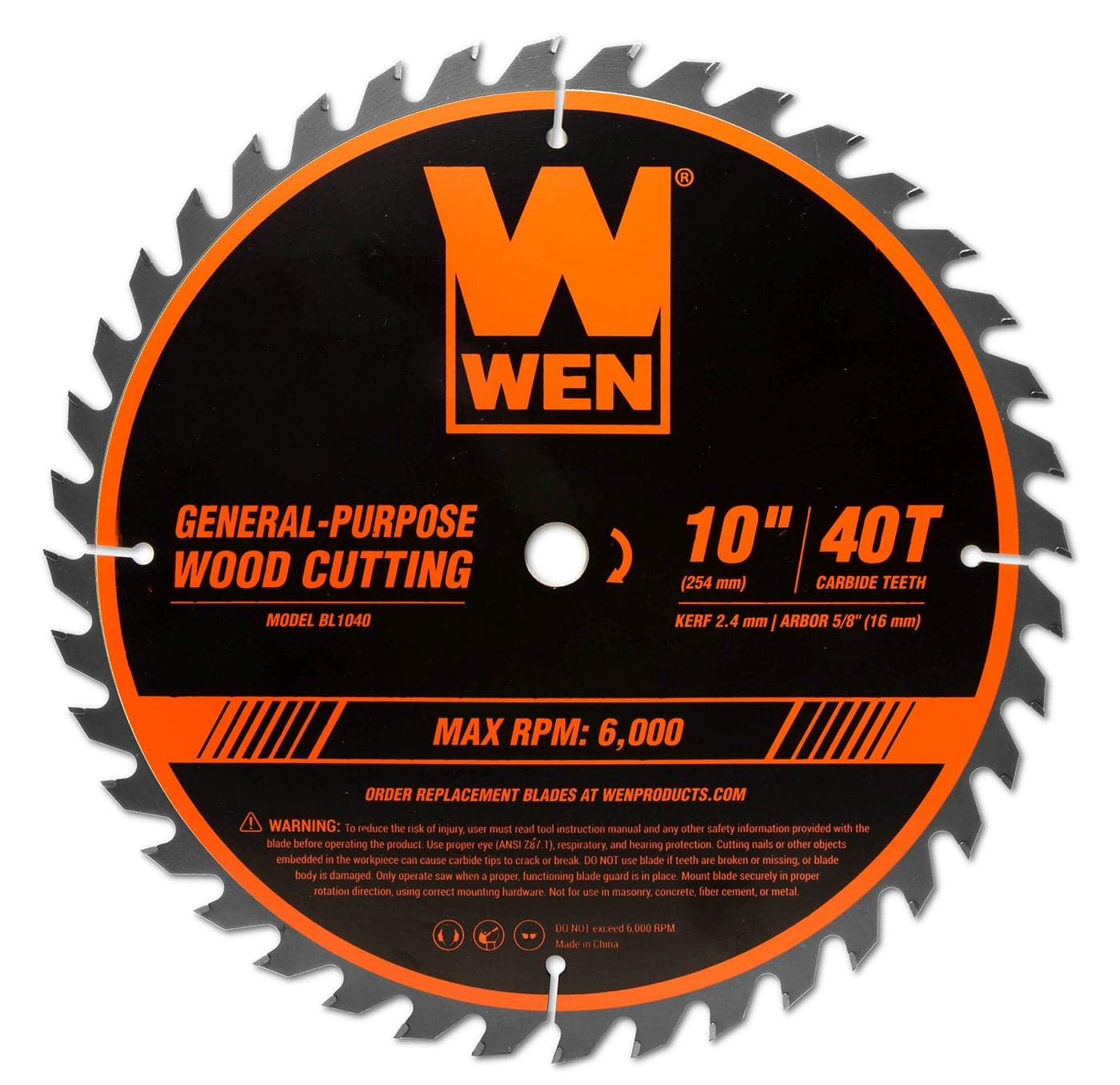 WEN BL1040 10Inch 40Tooth CarbideTipped Professional Woodworking Saw Blade for Miter Saws and Table Saws
