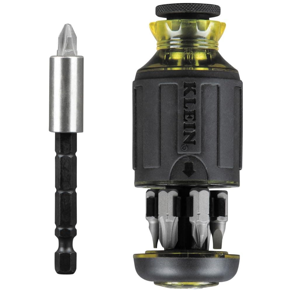 Klein Tools 32308 Multibit Stubby Screwdriver Impact Rated 8in1 Adjustable Magnetic Tool with Phillips Slotted Square and Nut Driver