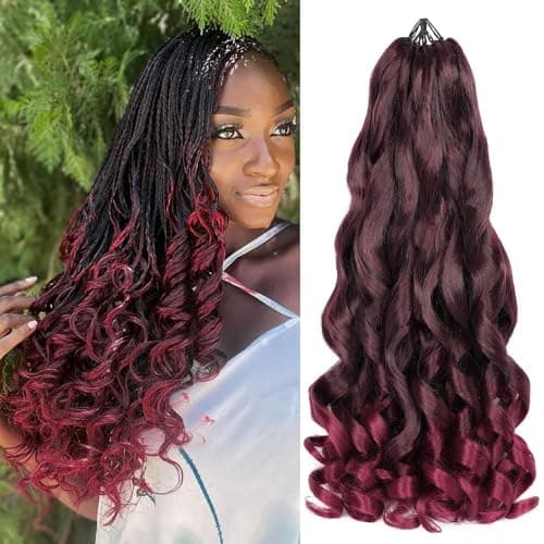 French Curl Braiding Hair Pre Stretched 22 Inch Bouncy French Curly Braiding Hair Loose Wavy Ombre 99j Burgundy French Curl Crochet Braids Hair for Women 7 Packs 1BBug