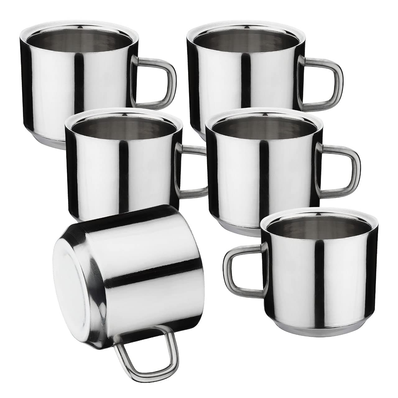 Duodeno 100 ML Double Walles Stainless Steel TeaCoffee Cup Set of 6 for Kitchenware and Home Color Silver