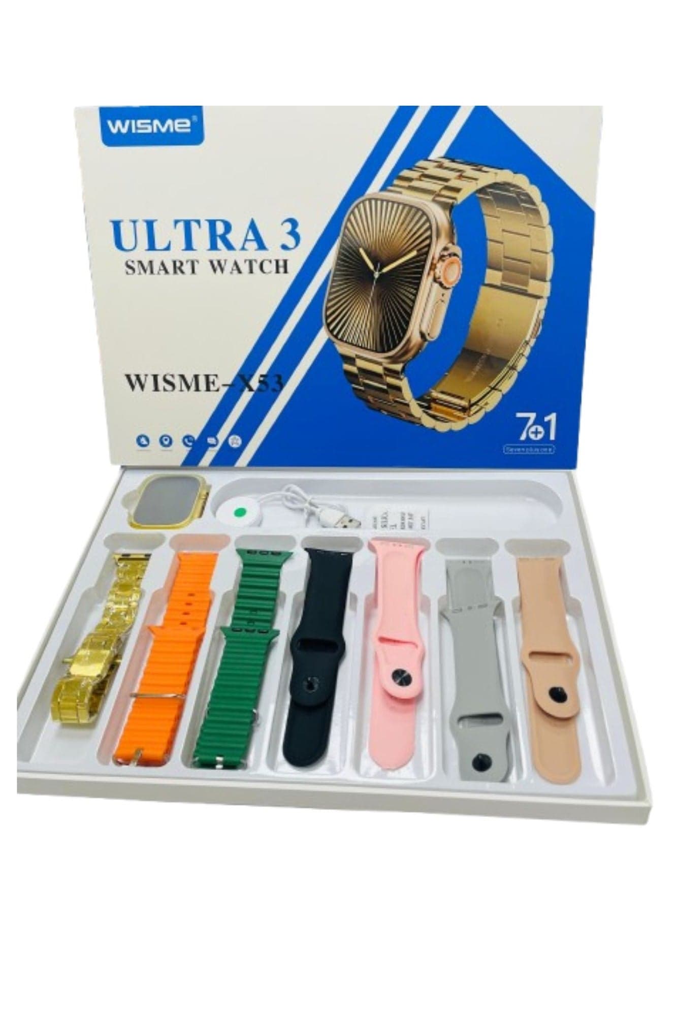 Smart Watch Ultra with 7+1 Straps Full Touch Color Screen Bluetooth Calling Health and Sports Smartwatch Multicolor