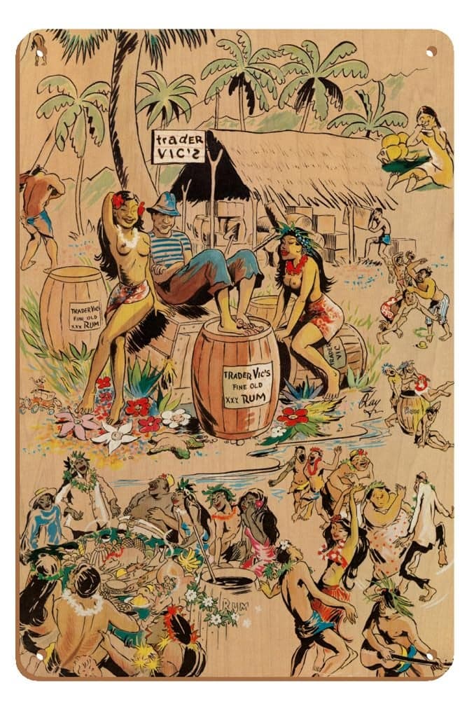 Trader Vics Tiki Bar Menu Cover Vintage Advertising Poster by Kay c19478 x 12 inch Vintage Wood Art Sign
