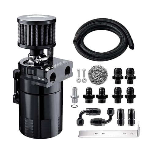 EVIL ENERGY Oil Catch Can, 300ml Baffled Catch Can Kit with Breather Filter, Universal Aluminum Air Oil Separator 2 Port with 6AN CPE Fuel Hose & Fitting Kits