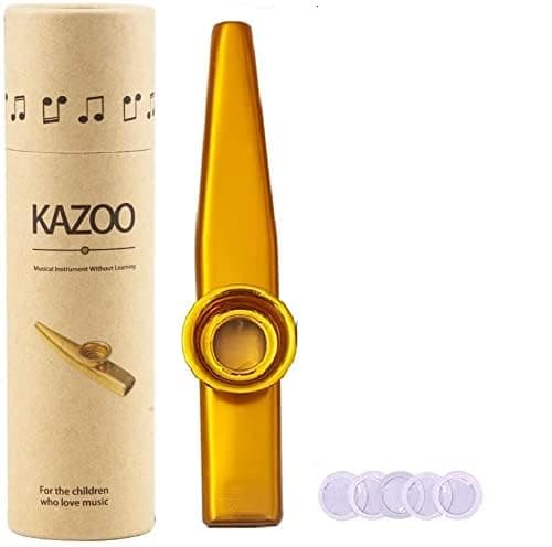 PERLMAN Aluminum Alloy Kazoo and 5 Membrane Flute Diaphragm Mouth Kazoo with Vintage Gift Box - GOLD