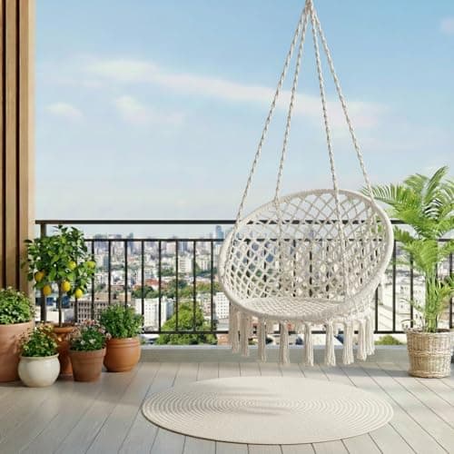Pivalo Hanging Swing Chair Rope Hammock Cotton Jhula Balcony Living Room Indoor Outdoor 120kg Capacity Suitable for Kids and Adults (Pack of 1, Off White)