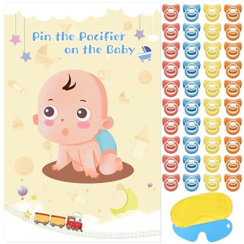 Hxezoc Pin The Pacifier On The Baby Game Large Baby Poster Party Games For Baby Shower Party Decorations Kids Birthday Party Supplies 72 Pacifier Stickers