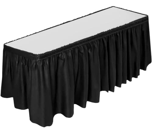 DecorRack Table Skirt 29 in x 14 ft BPA Free Plastic Tableskirt Disposable Reusable Rectangular Tablecloth Skirt Black 1 Pack