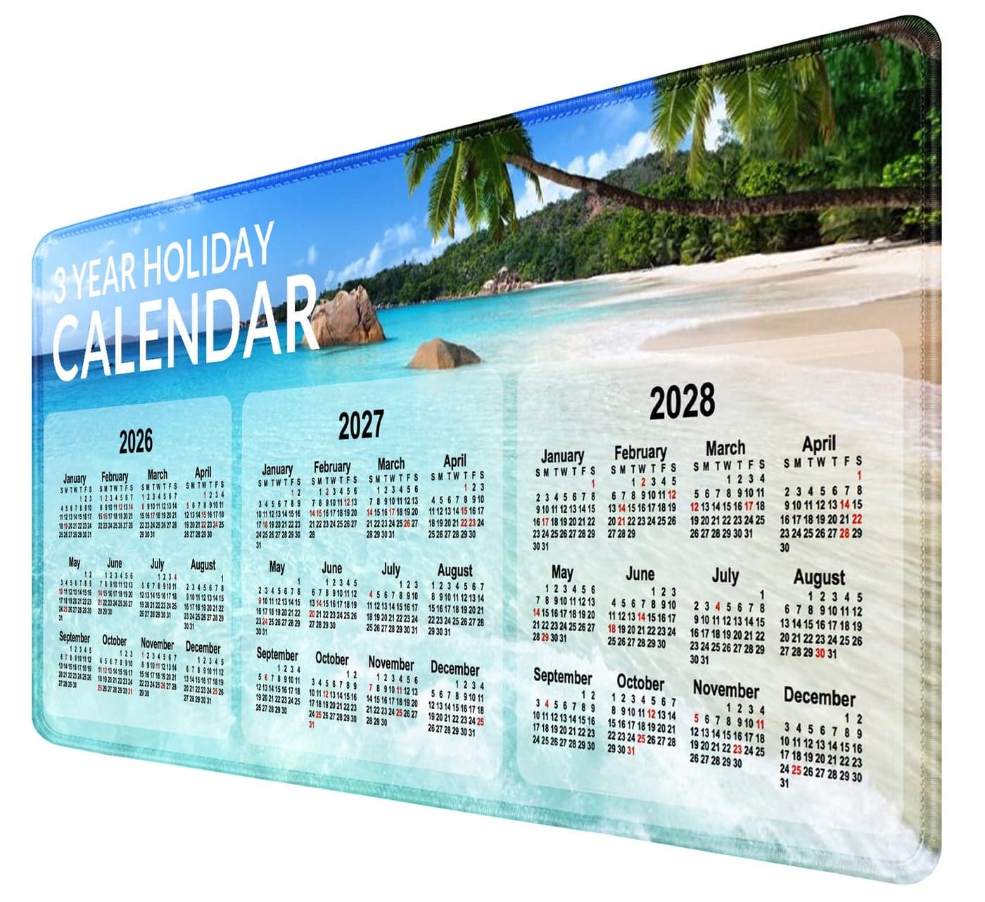 Hizelzidy 2026-2027-2028 Calendar with Holiday Black Extended Large Gaming Mouse Pad (31.5x13.78 in),Waterproof Mousepad Keyboard Mouse Mat Desk Pad for Work, Game, Office, Home