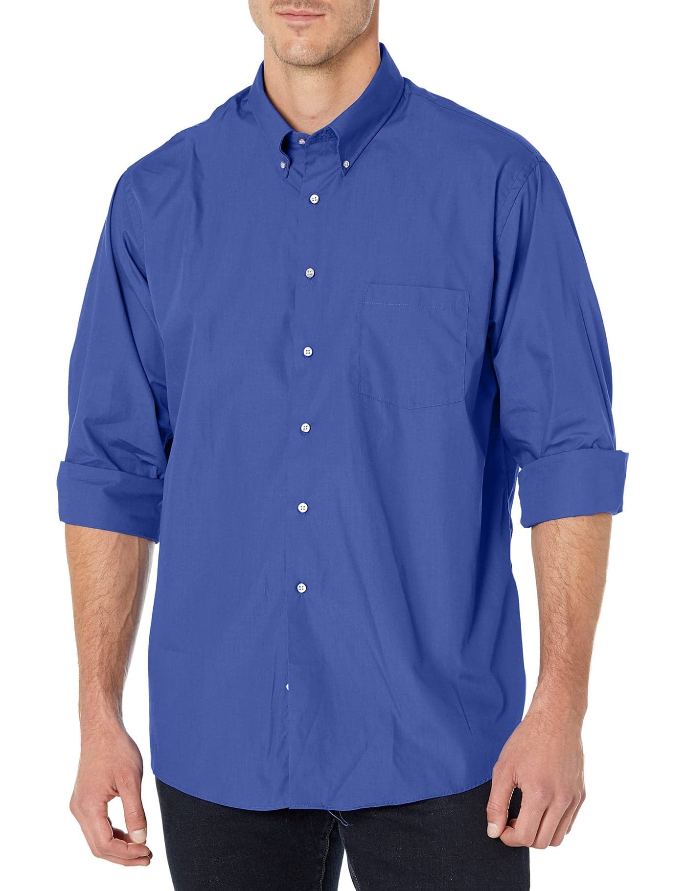 Van Heusen Men's Regular Fit Silky Poplin Button Down Collar Dress Shirt, Royal Blue, X-Large