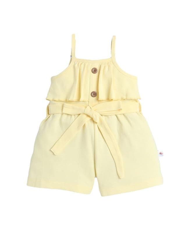 BUMZEE Baby Girls Cotton Sleeveless Above Knee Jumpsuit With Belt Yellow - 12-18 Months (Peb10175D-ylw)