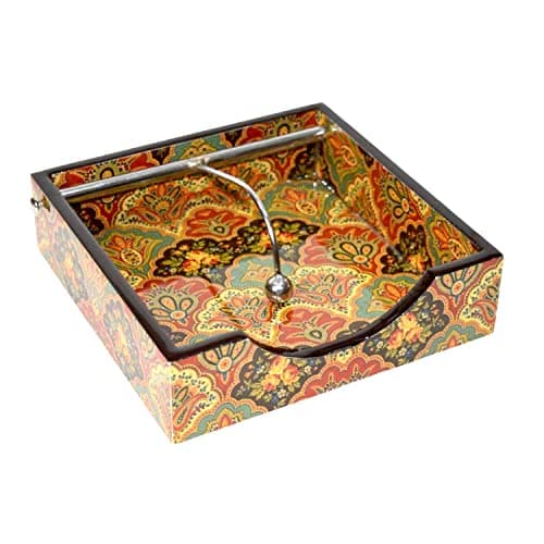 Tranquil Square Brown Shades Line Design Wooden Napkin Holder, Tissue Paper Rack