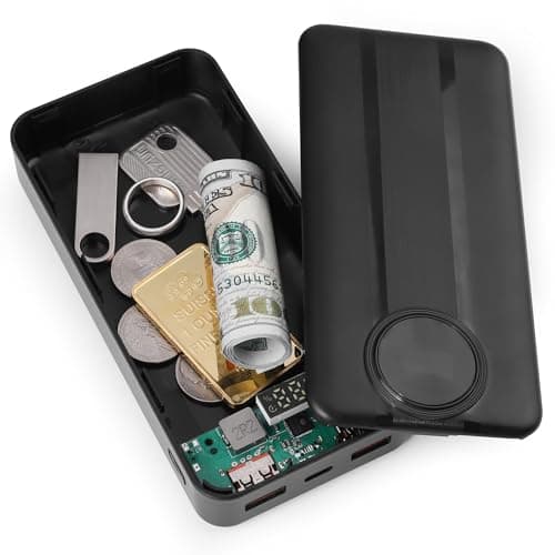 Fake Charger Diversion Safe with Large Hidden Compartment, Fake Power Bank Secret Storage Box, Secret Hidden Storage Keeps for Money, Keys, and Valuables- Black