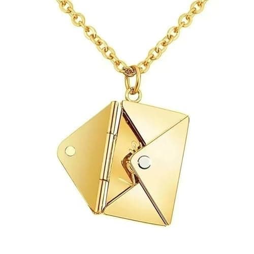 Peora Gold Plated Envelop Shape Pendant Chain Necklace Fashion Jewellery Gift for Men & Women