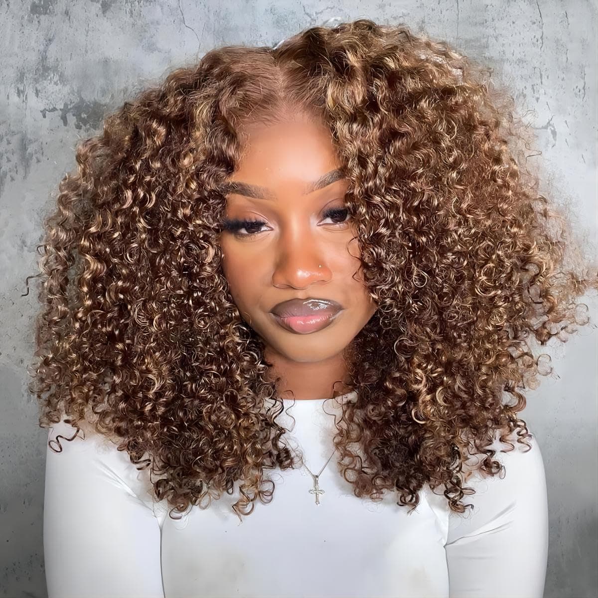 ISEE Wear and Go Glueless Wig Honey Blonde Afro Kinky Curly Lace Front Wigs Human Hair 7x5 HD Lace Wigs for Women Pre Cut Glueless Wigs Human Hair Pre Plucked 22 Inch Highlight Ombre Brown