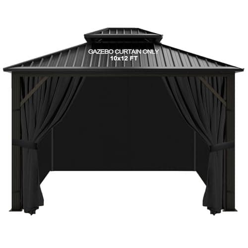 slashome 10'x12' Gazebo Curtains Outdoor Waterproof, Black Universal Replacement Curtain 4-Panels, Sidewalls with Zipper for Garden, Patio, Yard (Only Curtains)