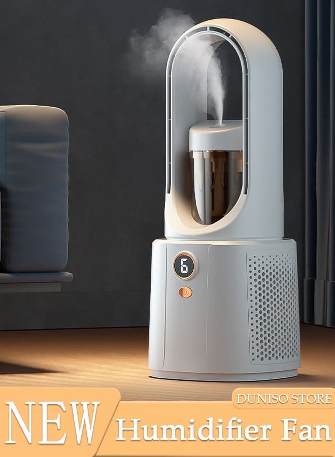 Bladeless Tower Fan and Air Purifier in one, True HEPA Filter 99.97% Dust Pollen Dander, Desk Fan Bladeless with 6 Gear Adjustment for Home Office School