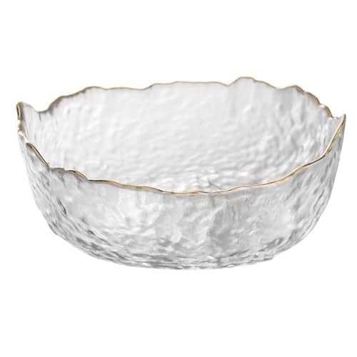 SYXLTSH Glass Salad Bowl Irregular Lotus Flower Shape Serving Bowls, Mixing Nut Bowls for Kitchen Fruist, Snack, Dessert, and Ice Cream Candy Dishes (Crystal Clear with Gold Rim, 6.5")