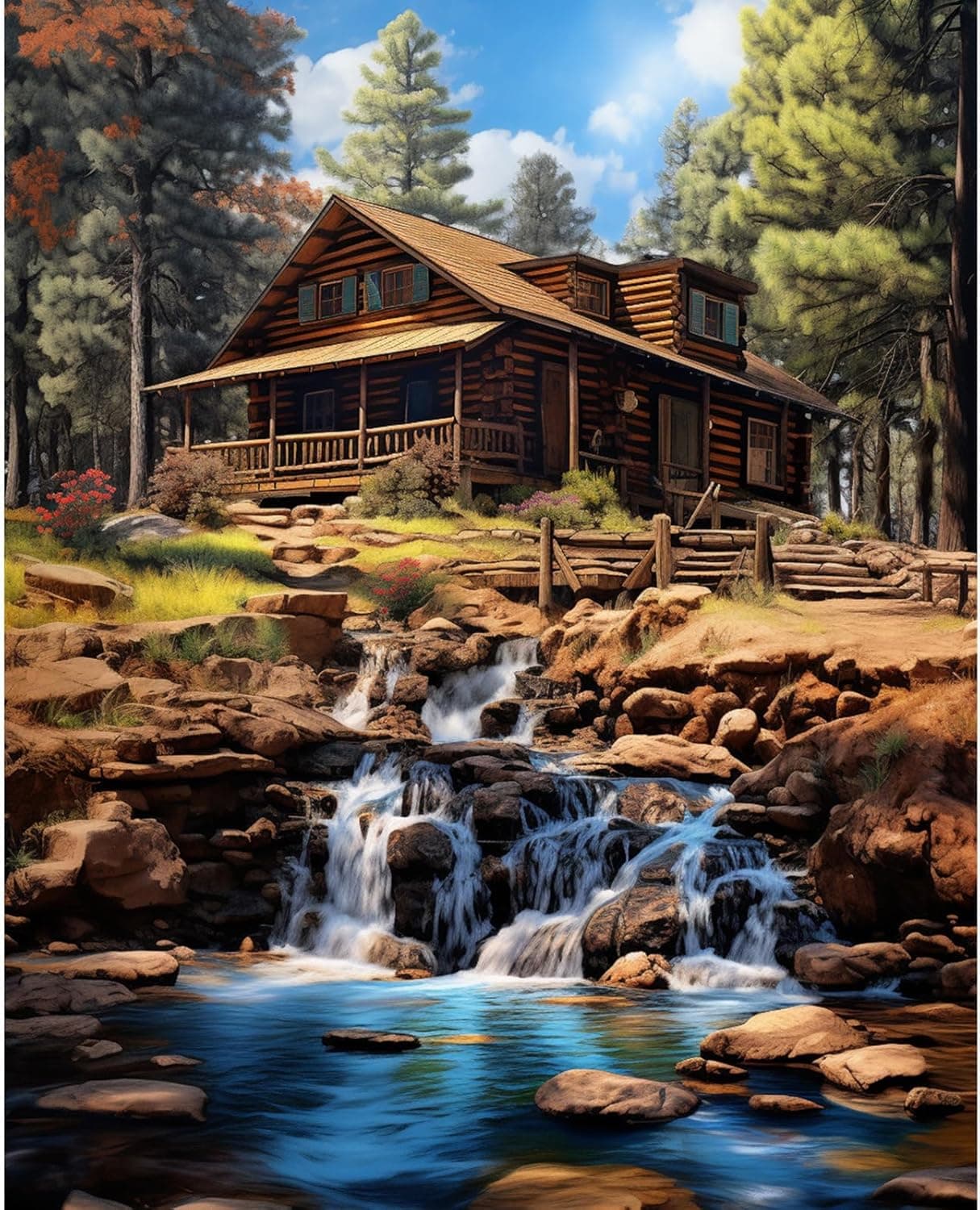 Cabin by the Stream Painting by Number Natural Scenery DIY Paint on Canvas Paintwork with Paintbrushes Acrylic PaintsPerfect for Paint by Numbers for Adults and Kids Students Beginner 16x20 Inch