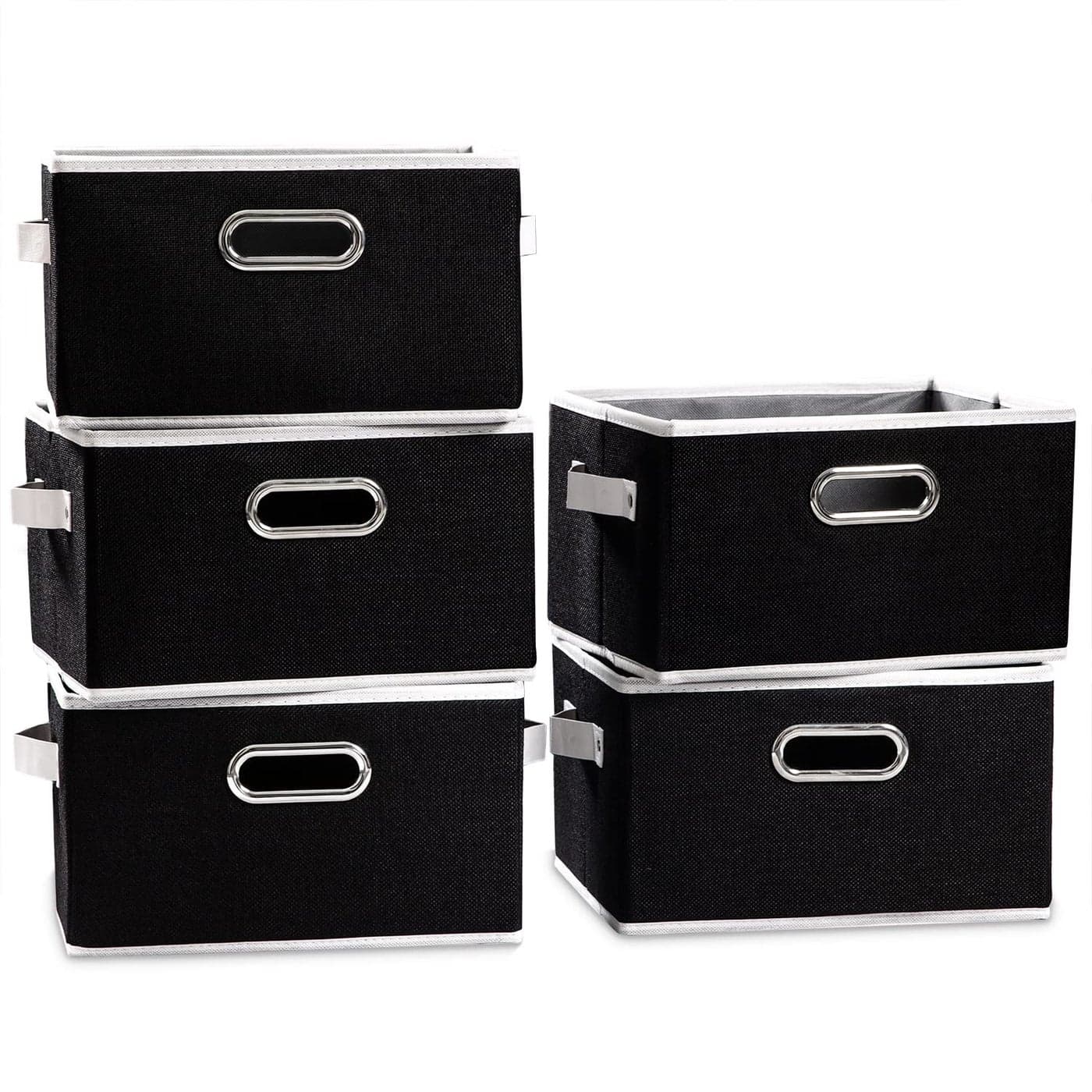 PRANDOM Large Collapsible Storage Bins for Closet 5Pack Decorative Fabric Storage Baskets Cubes with LeatherMetal Handles for Shelves Bedroom Living Room Black 149x98x83 Inch