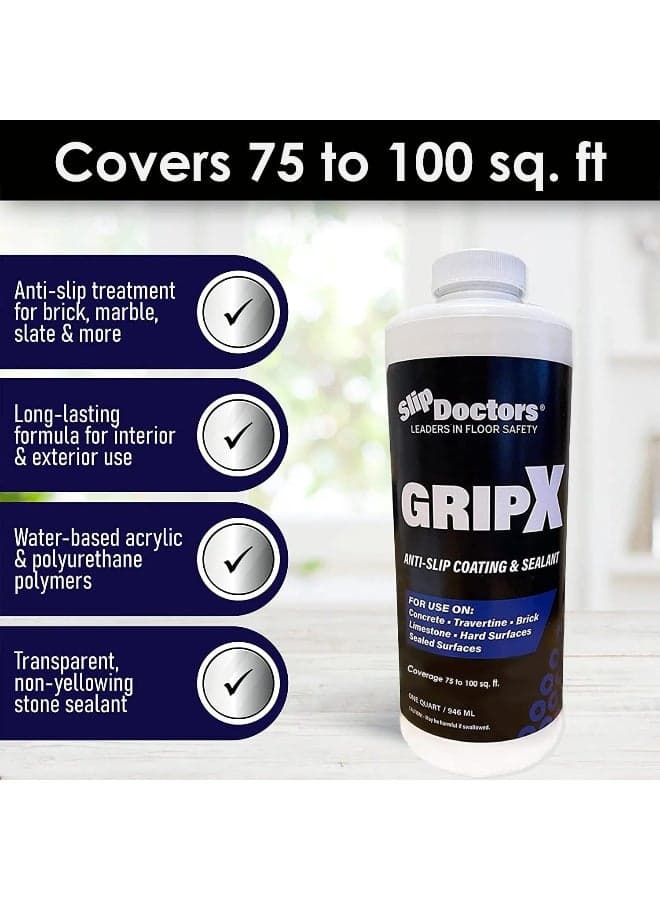 SlipDoctor's GripX Non-Slip Coating and Sealant for Indoor and Outdoor Tiles, Concrete and Natural Stone - Clear Anti-Slip for Slip Resistant Flooring