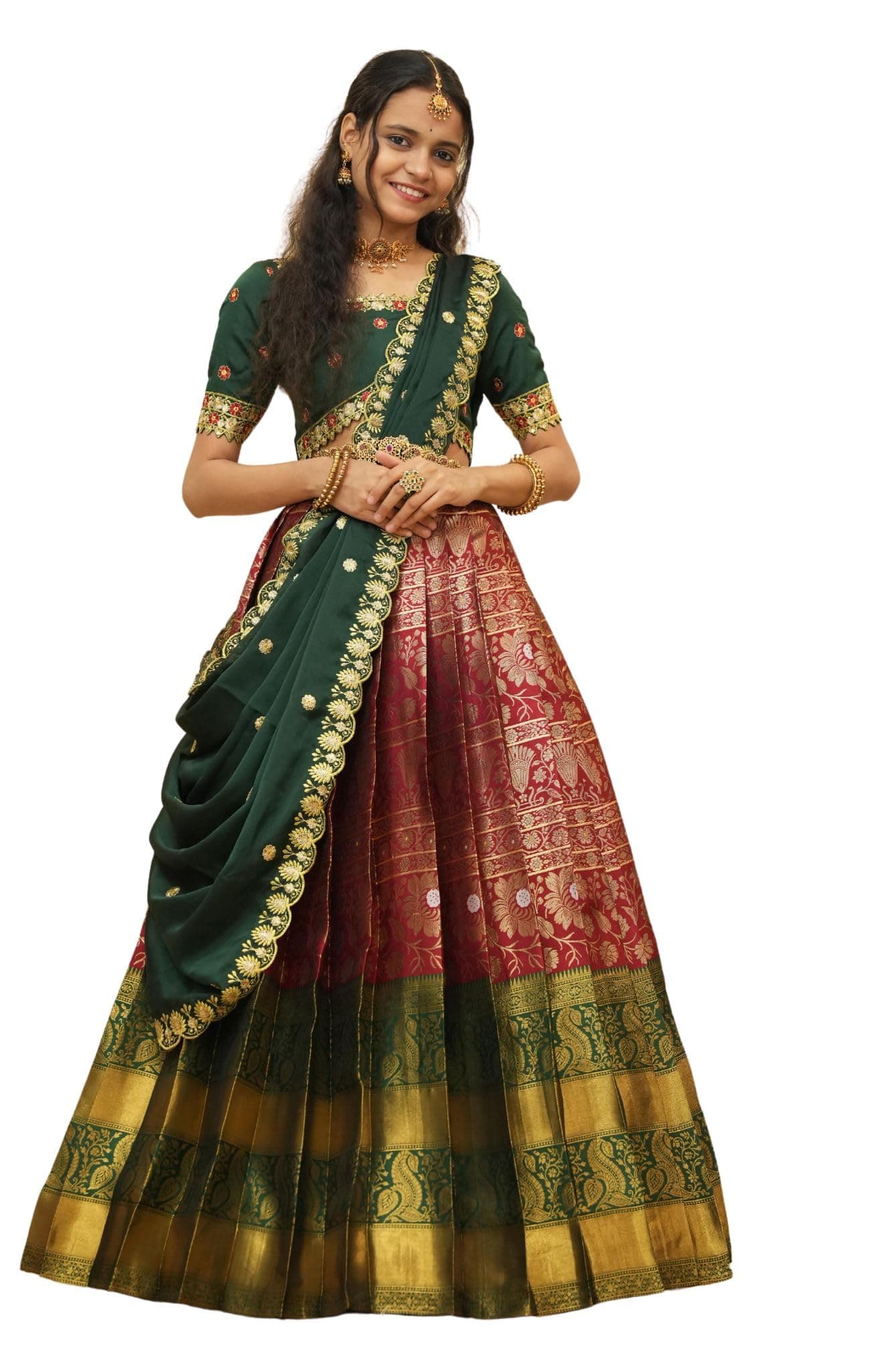Fabcartz Elegant New Traditional South Indian Half Saree for Women – Perfect Blend of Heritage and Style for Festive Occasions(Maroon)