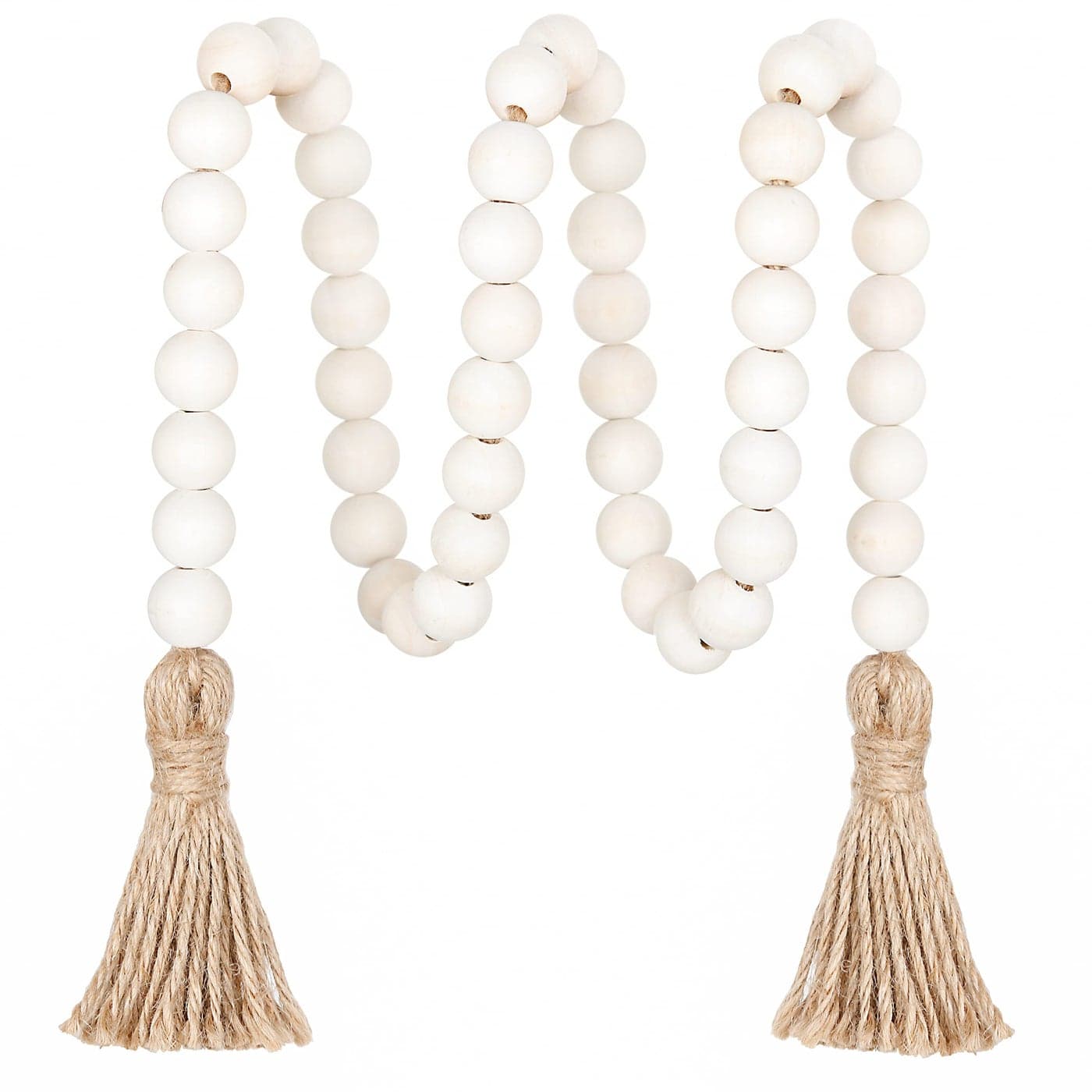 Meplait 39in Wood Bead Garland Farmhouse with TasselsVersatile Prayer Beads Boho Chic Wall Hanging Home DecorNatural
