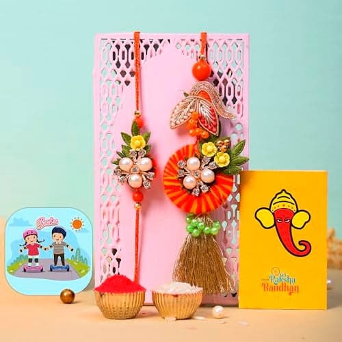 CraftVatika Magnet with Rakhi for Brother Bhabhi, Couple Rakhi for Bhaiya Bhabhi Pair Rakhi for Brother Bhabhi Rakhi with Magnet, Fridge Magnet for Door Decor (M1-Booty Bhaiya Bhabhi)
