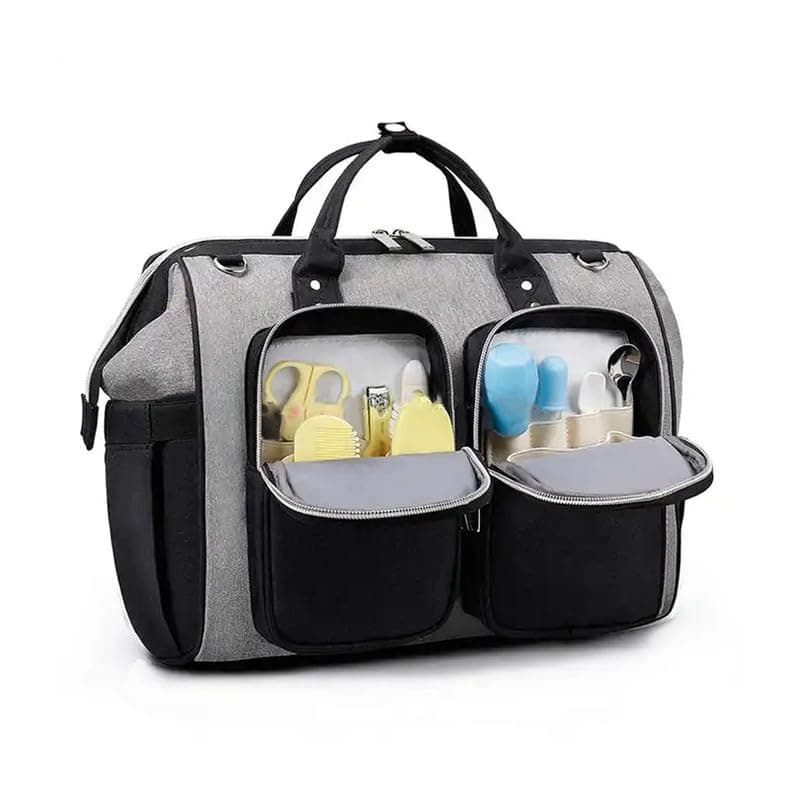Chinmay Kids Waterproof Multifunctional Adjustable Spacious Baby Travel Large Nylon Designer Shoulder Nappy Mommy Bag Diaper Bag, Grey-Black
