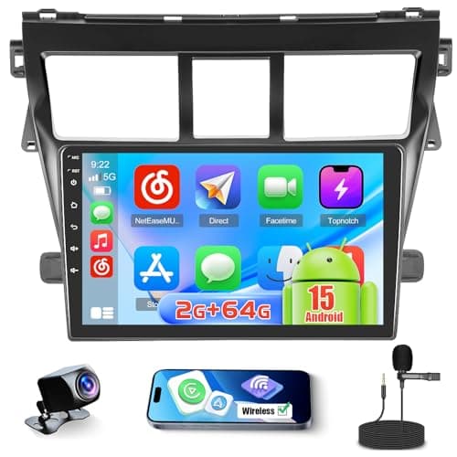 2+64GB Realdio Android 15 Car Radio for Toyota Yaris Vios 2007-2012 CarPlay Android Auto, 9 Inch Touch Screen Car Stereo with WiFi, GPS, Bluetooth5.0, EQ, 26UI + Backup Camera + MIC