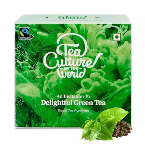 Tea Culture of The World Delightful Green Tea Bag | Pure Whole Leaf, Antioxidant-Rich | Refreshing Taste – 16 Pyramid Tea Bags