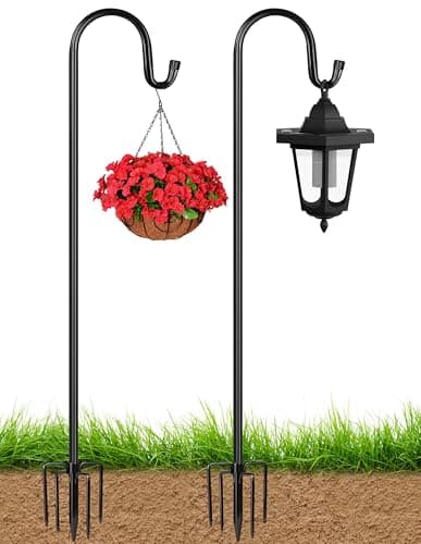XDWGIFTS Bird Feeder Pole for Outdoor 2Pack 45 Inch Shepherds Hooks Heavy Duty Garden Pole for Hanging Plant Basket Solar Light Lanterns Garden Plant Hanger Stands with 5 Base Prongs