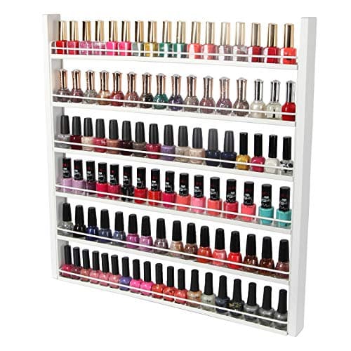 J JACKCUBE DESIGN White Wood Nail Polish Organizer with 6 Tier Shelves 100 Bottles Wall Mount Display Rack Makeup Essential Oil Bottles Holder Storage for Nail Salon Bedroom Dress Room MK528C