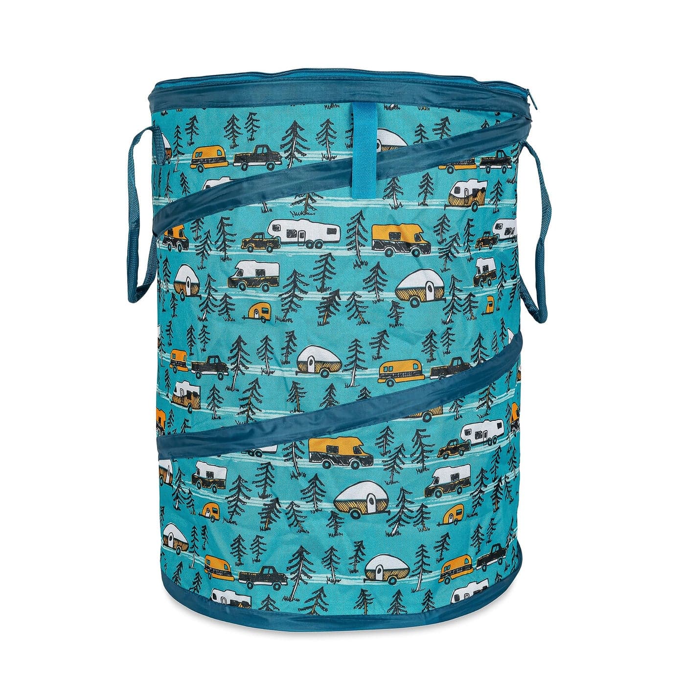 Camco Life is Better at The Campsite Sketch RV and Trees PopUp Utility Container 18inch x 24inch 42990 Teal