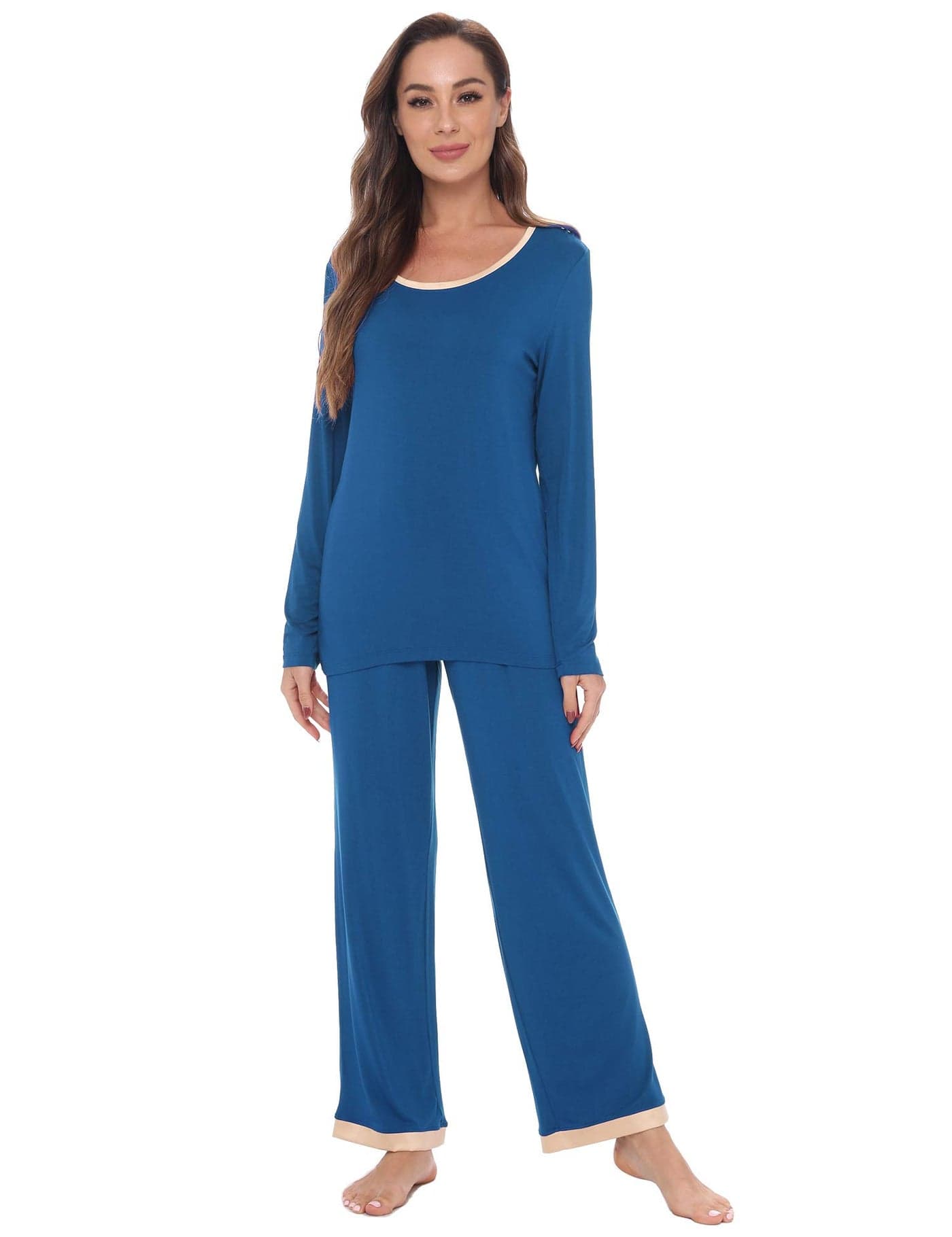 GYS Viscose from Bamboo Womens Pajama Sets Super Soft Long Sleeve Sleepwear Comfy Winter Pjs Sets S4X Prussian Blue Large