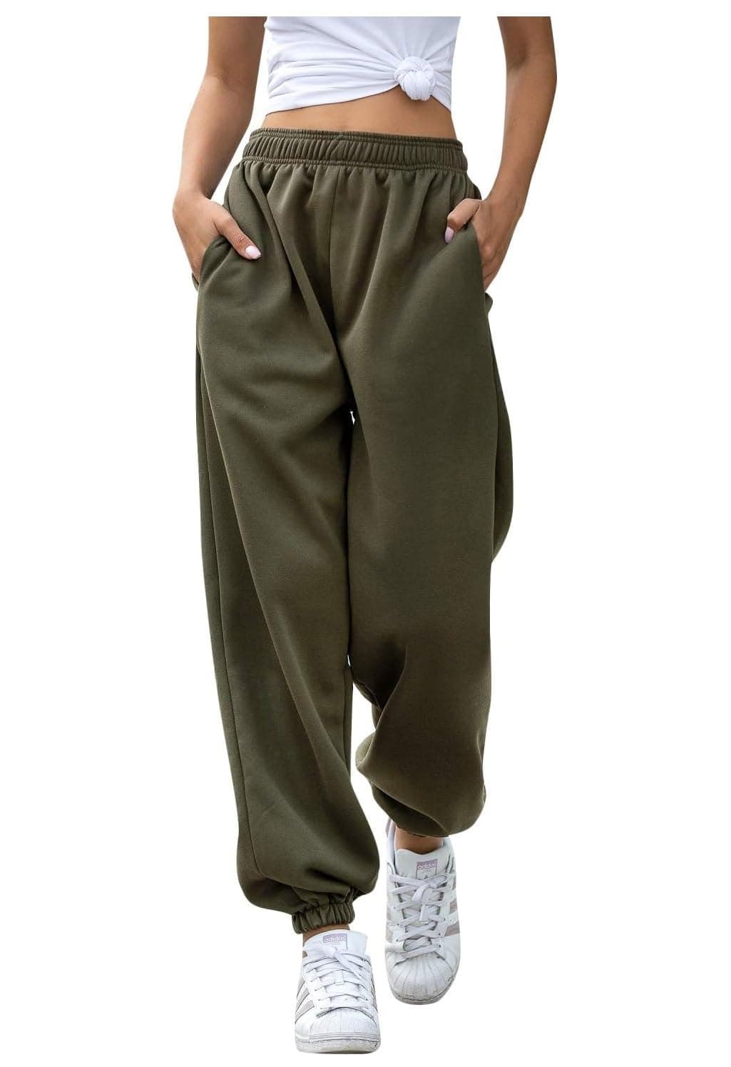 Q - RIOUS Women High Rise Joggers (Olive_34)