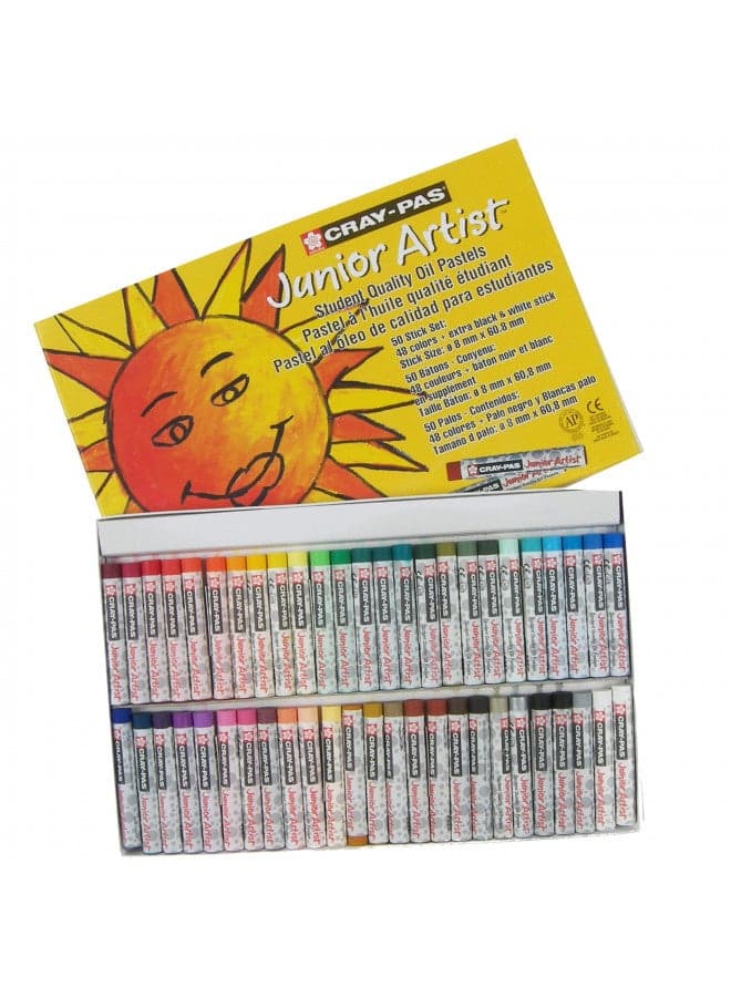 SAKURA Cray-Pas Junior Artist Oil Pastel Set - Soft Oil Pastels for Kids & Artists - 50 Sticks