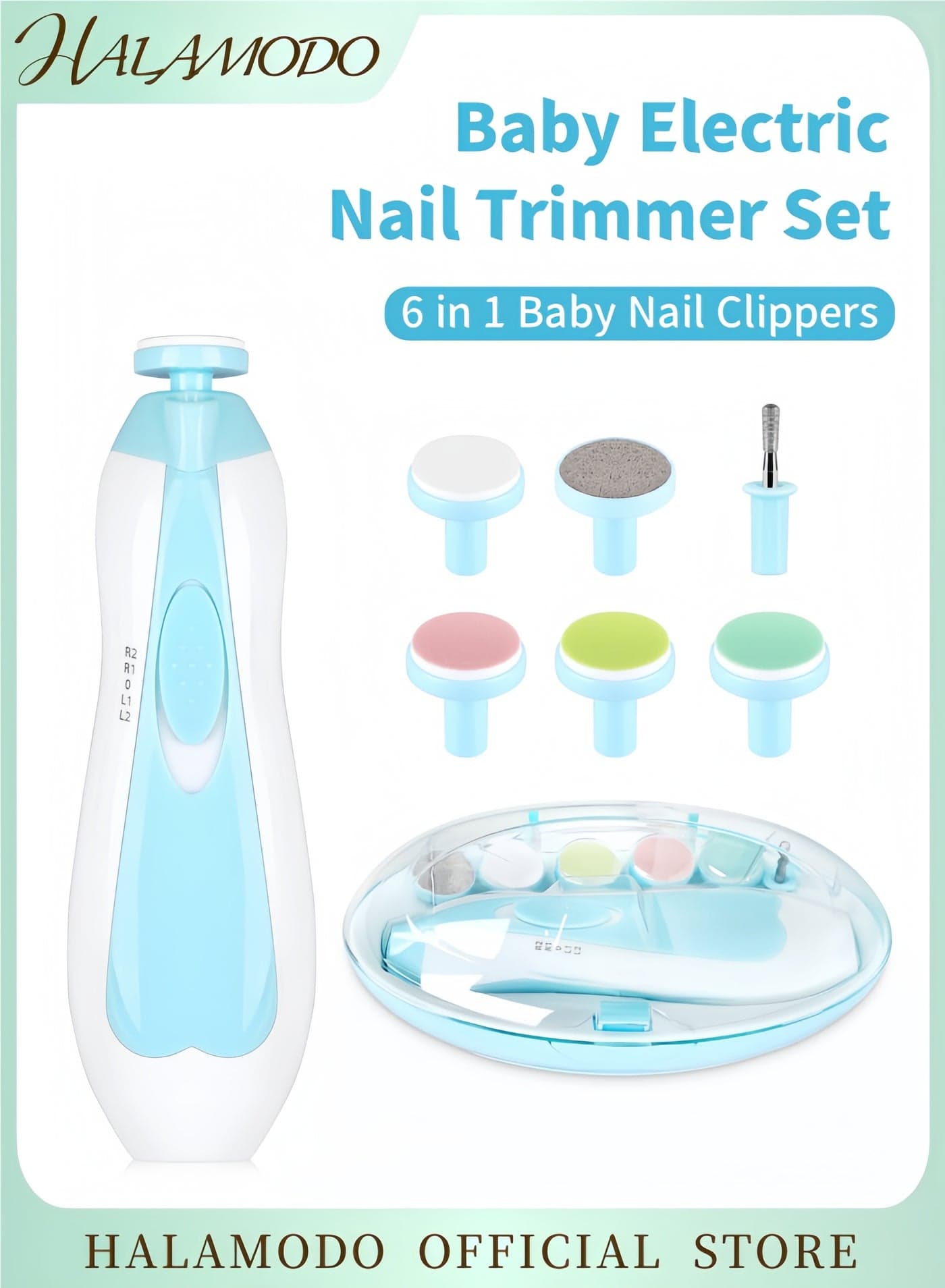 6-in-1 Electric Baby Nail Trimmer Set with LED Light Safe Nail Clippers for Newborns Toddlers and Adults Quiet Electric Nail File with 6 Multiple Grinding Heads for Fingernails and Toenails