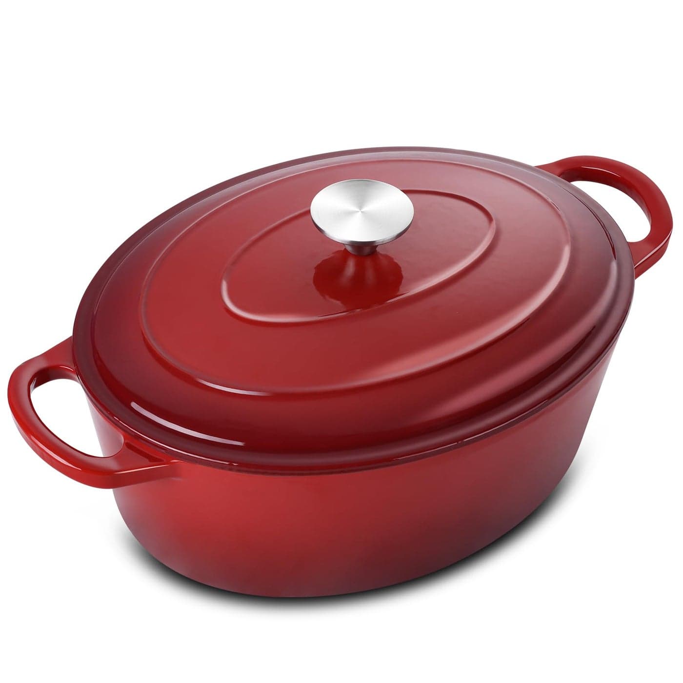 5QT Oval Dutch Oven Pot with Lid Leonyo 5 Quart Enameled Oval Cast Iron Dutch Oven for Sourdough Bread Breaking Heavy Duty Cookware for Braising Stews Roasting Red
