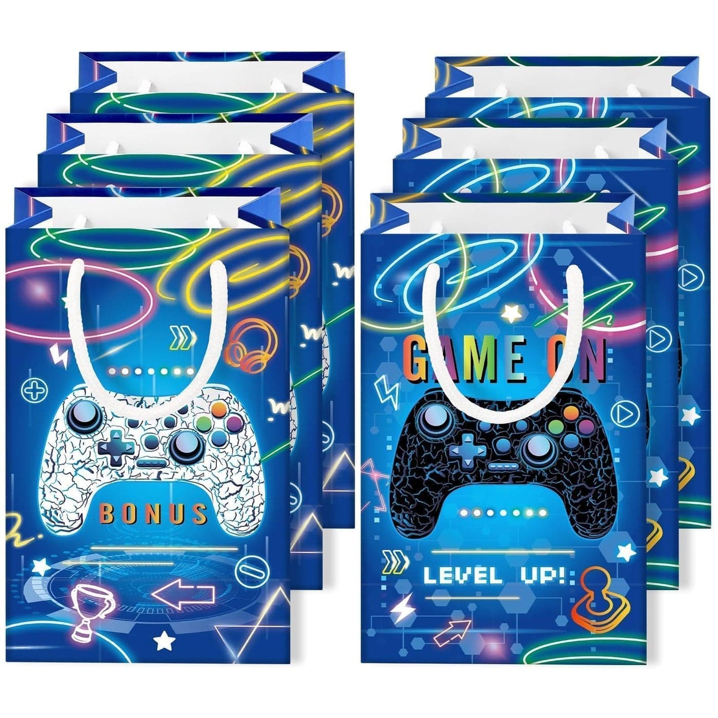 WERNNSAI Video Game Party Favor Bags 16 PCS Blue Game Birthday Decorations Gift Bags Gaming Party Supplies Video Game Goodie Bags with Handle for Birthday Supplies