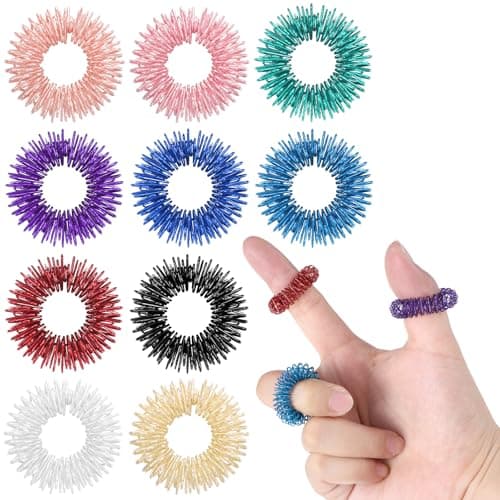 Molain Spiky Sensory Rings 10 Pcs Fidget Rings Stress Relief Toys Set Acupressure Rings Spiky Sensory Finger Rings for Anxiety Stress Relief Fidget Sensory Toys for Adults Silent Stress Reducer