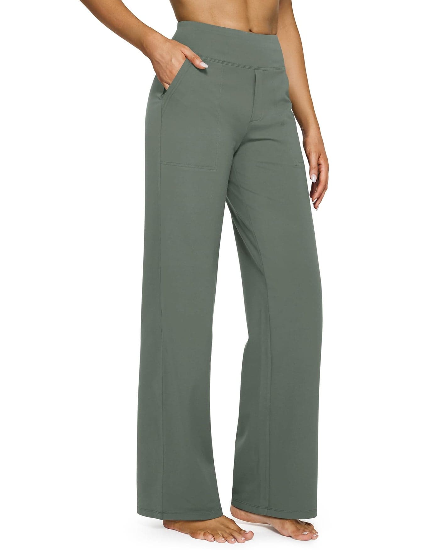 G4Free Flare Leggings Women Wide Leg Yoga Pants High Waist Stretchy Tummy Control Comfy Sweatpants with Pockets for Yoga Pilates Travel(Grey Sage,XS,Extra Tall)