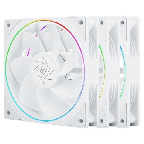 Thermalright TL-S12RW X3 CPU Fan, 120mm White Computer Cooler Fine Aperture ARGB Halo PC Fan,Reverse Airflow Design Chassis Cooling, 1500RPM Speed,3-Pack,White