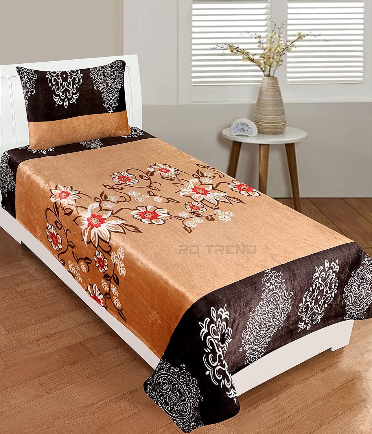 RD TREND 190 GSM Flannel Warm bedsheets for Winter Single Flat Size (60x90 Inches) with 1 Pillow Cover Size (18x28 Inches) Color-Yellow Stripe